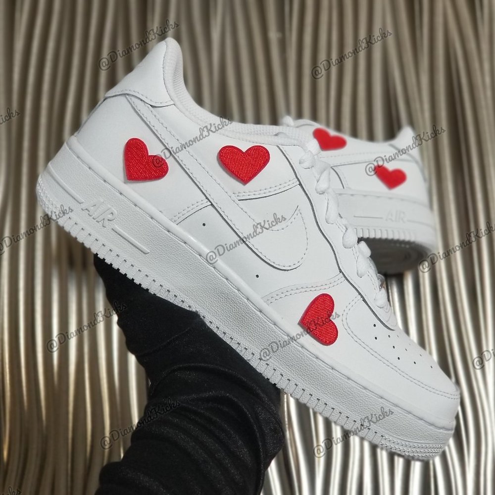 Custom Nike Air Force 1 Custom Hearts White Red - Picture 1 of 2